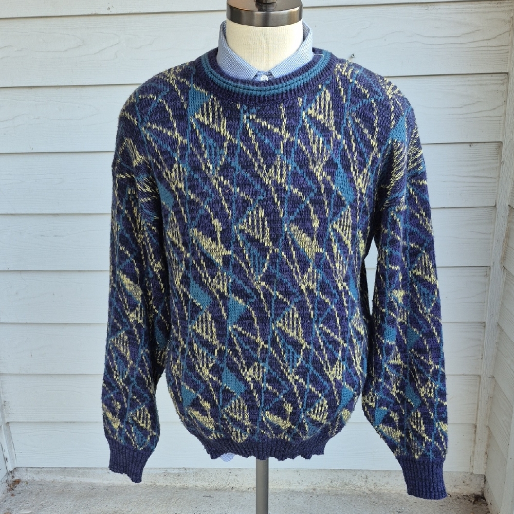 WRANGLER Purple Yellow Black Blue Weave Acrylic Mens Medium Sweater 90s Y2K RARE